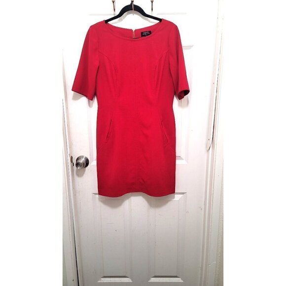 TAHARI/ARTHUR S. LEVINE WOMEN'S RED COCKTAIL STRETCH BOAT NECK DRESS ZIPPER BACK - Picture 1 of 11